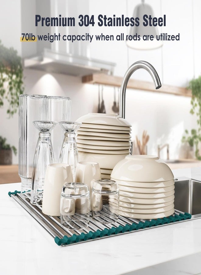 Tomorotec حامل تجفيف الأطباق القابل للطي من توموروتيك المصنوع من الفولاذ المقاوم للصدأ، حامل تصريف متدحرج فوق الحوض، أداة مطبخ متعددة الاستخدامات، منظم حوض تصريف، رف تخزين موفر للمساحة لحامل الحوض - Image 5