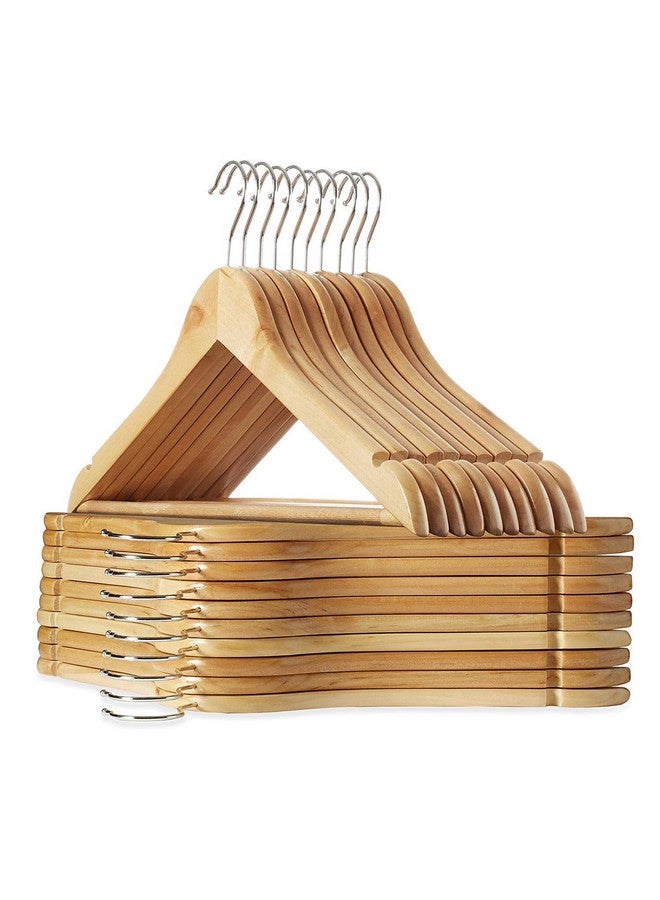 STAR WORK Solid Wood Garment 45 Hangers with Non Slip Bar and Precisely Cut Notches 45 - 360 Degree Swivel Chrome Hook - Natural Finish Super Sturdy and Durable Wooden Hangers (45) - Image 1