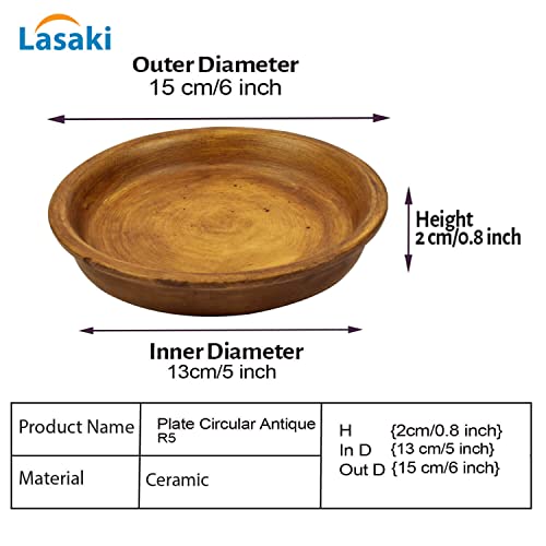 Lasaki Round White+Antique Ceramic Bottom Tray/Plate for Planter (5-inch, Set of 2) | Dripping Tray for Pots & Succulents | Indoor & Outdoor Planters Home Garden Décor (Plants Not Included) - Image 2