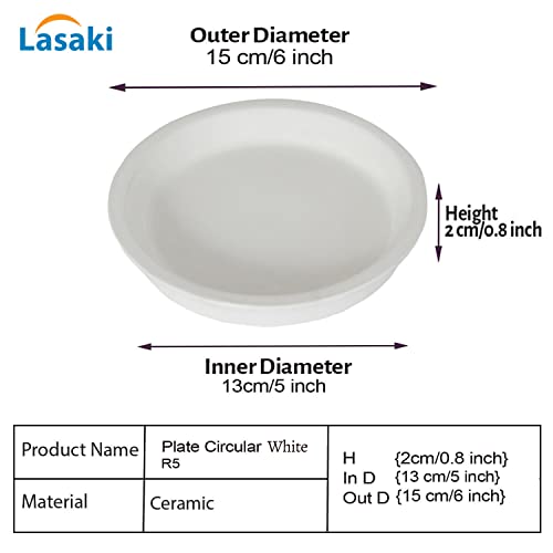 Lasaki Round White+Antique Ceramic Bottom Tray/Plate for Planter (5-inch, Set of 2) | Dripping Tray for Pots & Succulents | Indoor & Outdoor Planters Home Garden Décor (Plants Not Included) - Image 3