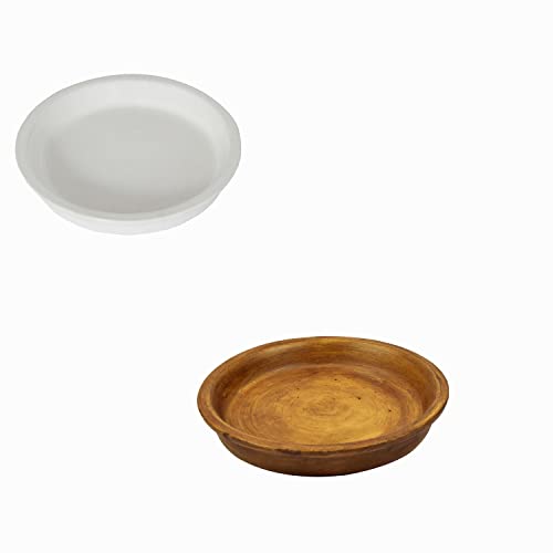 Lasaki Round White+Antique Ceramic Bottom Tray/Plate for Planter (5-inch, Set of 2) | Dripping Tray for Pots & Succulents | Indoor & Outdoor Planters Home Garden Décor (Plants Not Included) - Image 1