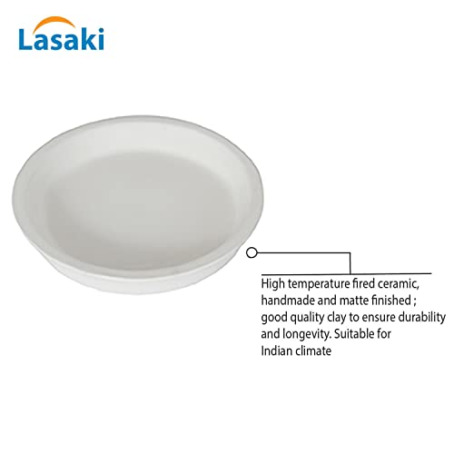 Lasaki Round White+Antique Ceramic Bottom Tray/Plate for Planter (5-inch, Set of 2) | Dripping Tray for Pots & Succulents | Indoor & Outdoor Planters Home Garden Décor (Plants Not Included) - Image 5