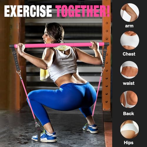 Bbtops Pilates Bar Kit with Resistance Bands, Adjustable 3-Section Pilates Bar with Stackable Bands Workout Equipment for Legs,Hip,Waist and Arm Full Body Workouts Pilates (Pink(Adjustable,20/30/50lbs) - Image 2