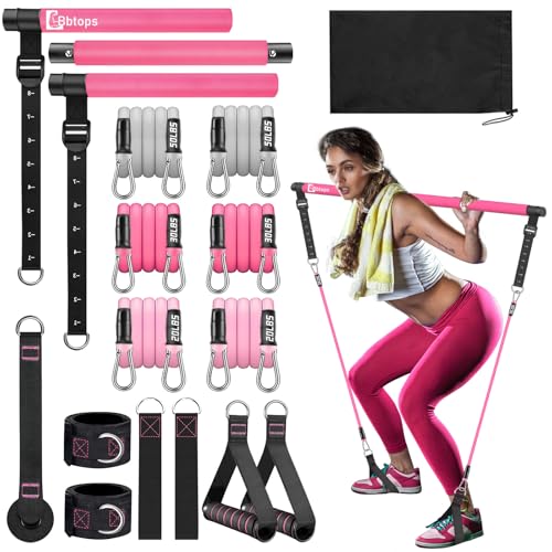 Bbtops Pilates Bar Kit with Resistance Bands, Adjustable 3-Section Pilates Bar with Stackable Bands Workout Equipment for Legs,Hip,Waist and Arm Full Body Workouts Pilates (Pink(Adjustable,20/30/50lbs) - Image 1