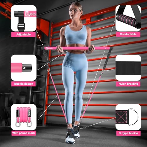 Bbtops Pilates Bar Kit with Resistance Bands, Adjustable 3-Section Pilates Bar with Stackable Bands Workout Equipment for Legs,Hip,Waist and Arm Full Body Workouts Pilates (Pink(Adjustable,20/30/50lbs) - Image 4