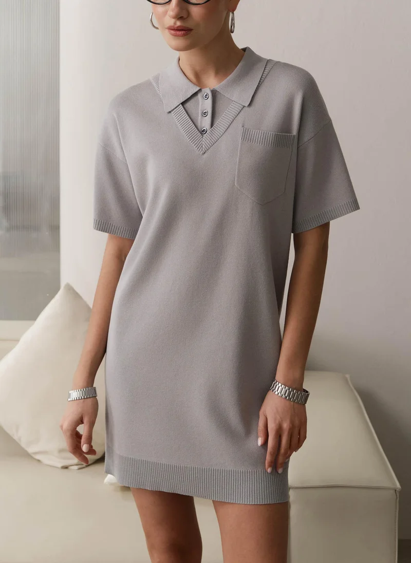 Lichi Mini knitted dress with polo collar
