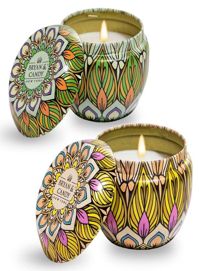 Bryan & Candy Scented Candles Gift Set for Women & Men| 60gm Each Soy Wax Eco-Friendly Printed Tin, Pack of 2 (Turquoise Blue | Spiced Apple) - Image 1