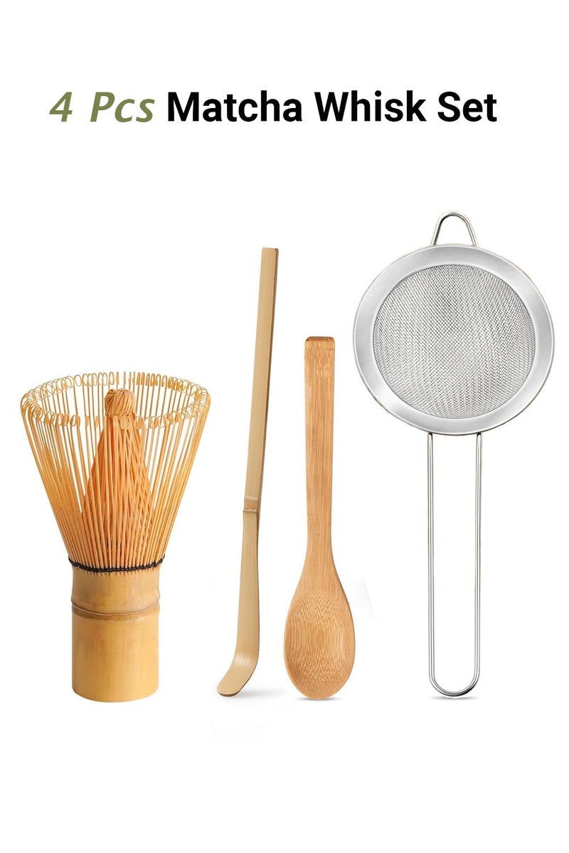 TDAO 4-Piece Matcha Whisk Set, Matcha Making Tools, 100% Natural Bamboo Matcha Whisks Kit, Matcha Ceremony Accessory, Whisk, Sifter, Tea Scoop, Tea Spoon, Gift for Matcha Lovers Beginner - Image 1