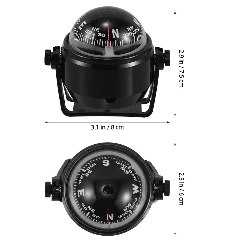 Black Marine Compass Car Dash Mount Navigation Compass Magnetic Declination Corrected Guide Ball - Image 3