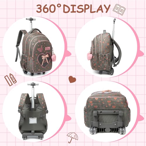 Meetbelify Girls Rolling Backpack Kids Backpacks with Wheels for Elementary Students Carry on Backpack with Lunch Box Travel Suitcase Trip Luggage for Girls Ages 6-8 - Image 3