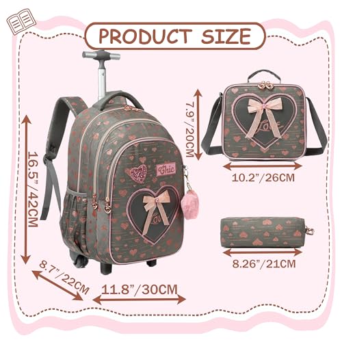 Meetbelify Girls Rolling Backpack Kids Backpacks with Wheels for Elementary Students Carry on Backpack with Lunch Box Travel Suitcase Trip Luggage for Girls Ages 6-8 - Image 2