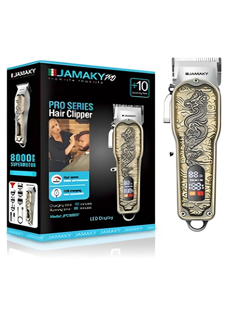 JAMAKY Italy Electric Pro Series Hair Clipper rechargeableJPC90037 with Italian technology - With Led Display - Super Motor 8000Rpm ( +10 Grooming Tools )  - Image 1