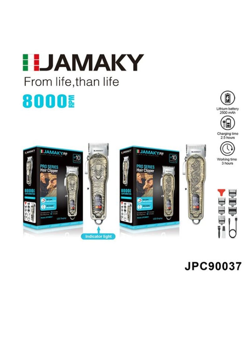 JAMAKY Italy Electric Pro Series Hair Clipper rechargeableJPC90037 with Italian technology - With Led Display - Super Motor 8000Rpm ( +10 Grooming Tools )  - Image 2