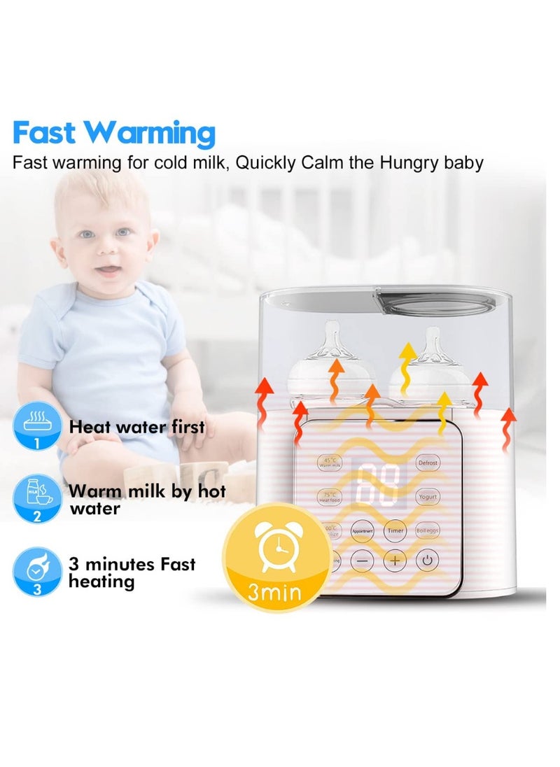 Baby Bottle Warmer and Milk Warmer 6 in 1 Multifuntion Fast Baby Food Heater and Defrost Warmer With Timer for Twins Lcd Display Accurate Temperature Adjustment 24h Constant Mode White