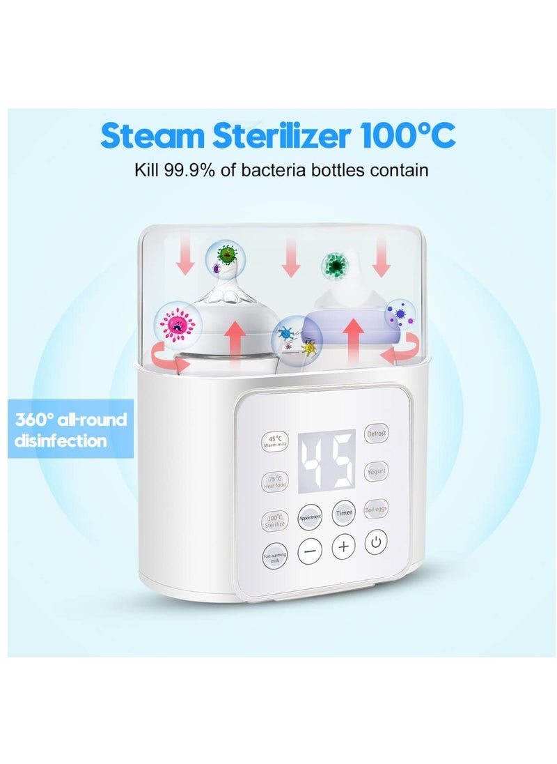 Baby Bottle Warmer and Milk Warmer 6 in 1 Multifuntion Fast Baby Food Heater and Defrost Warmer With Timer for Twins Lcd Display Accurate Temperature Adjustment 24h Constant Mode White