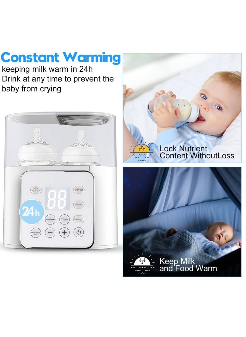 Baby Bottle Warmer and Milk Warmer 6 in 1 Multifuntion Fast Baby Food Heater and Defrost Warmer With Timer for Twins Lcd Display Accurate Temperature Adjustment 24h Constant Mode White