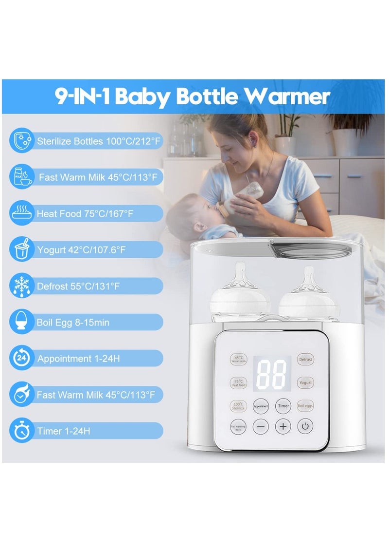 Baby Bottle Warmer and Milk Warmer 6 in 1 Multifuntion Fast Baby Food Heater and Defrost Warmer With Timer for Twins Lcd Display Accurate Temperature Adjustment 24h Constant Mode White