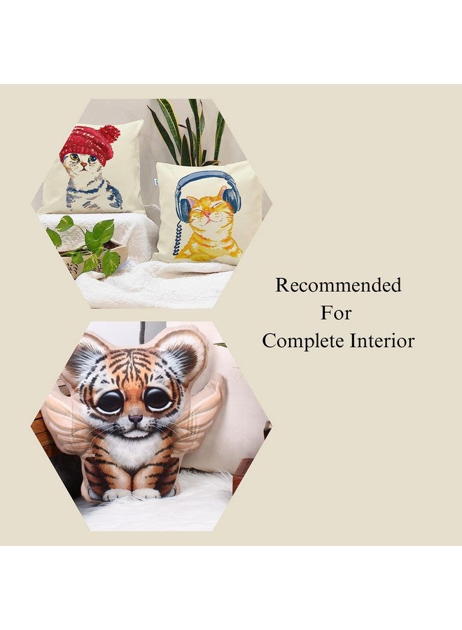 STITCHNEST Set of 2 Jute Cushion Covers - 16x16 Inches - Cute Cat Illustrations with Headphones & Beanie - Fun Animal Print Cushion Covers for Sofa, Kids Room & Cat Lovers - Image 4