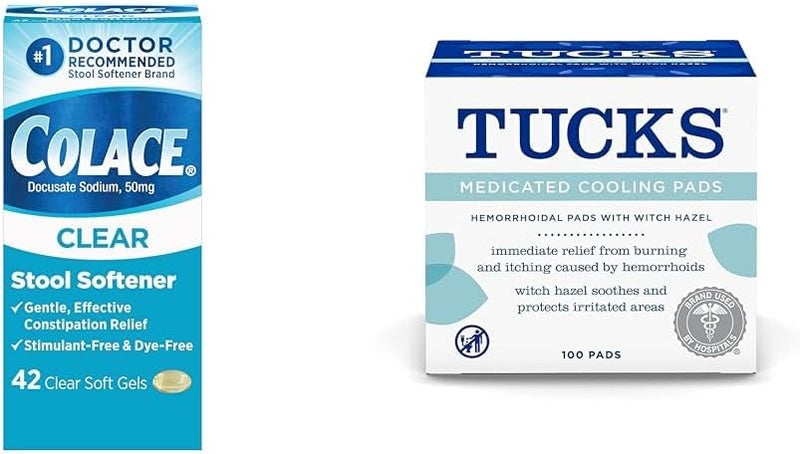 Colace Clear Stool Softener Soft Gel Capsules Constipation Relief 50mg 42ct  Tucks Medicated Cooling Pads Hemorrhoid Treatment 100 Count - Image 1