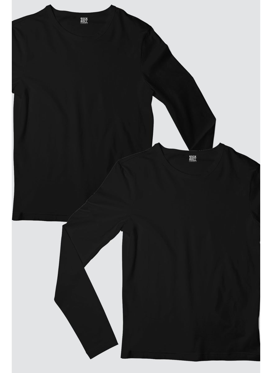 Rock&Roll Plain Black Long Sleeve Men's T-Shirt 2-Piece Eco Pack  - Image 1