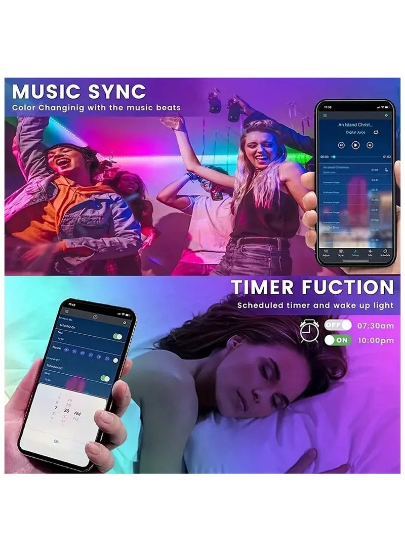 يان تي شريط إضاءة LED ذكي من نوع USB 5050 RGBIC مع تطبيق بلوتوث للتحكم ومزامنة الموسيقى وريموت كونترول - مثالي لغرفة النوم، إضاءة خلفية التلفزيون، السقف، أو غرفة الألعاب بطول 2 متر؛ - Image 2