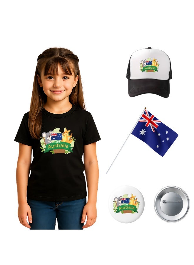 Australia Day Gift Set for Girls - T-Shirt - Cap - Badge and Flag Set - Celebrate Australia Day with this Kids Combo Pack in Style - Image 1