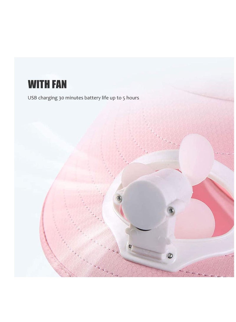 SYOSI Fan Visor Cap USB Charging Summer Women hat with Face Neck Cover Wrap for Travel UV Protection Portable Outdoor Camping Pink - Image 4