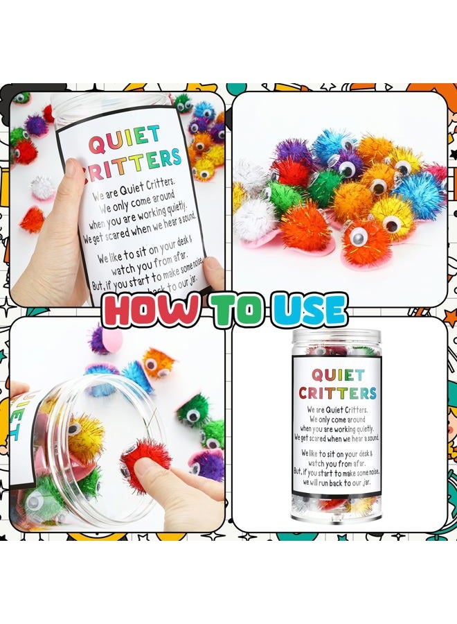 WinnerWhy 50 Pcs 1'' Multicolor Pom Poms Critters with Plastic Jar Quiet Critters Classroom Management, Behavior Classroom Management Tool, Homeschooling, Educational and Learning Activities for Kids - Image 4