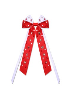 Boderier Football Accessories Hair Bows for Women Beaded Touch Down Hair Bow Clip Long Tail Satin Ribbon Bow Barrette Hair Clip Sports Fan Game Day Outfits Accessories for Women Red White