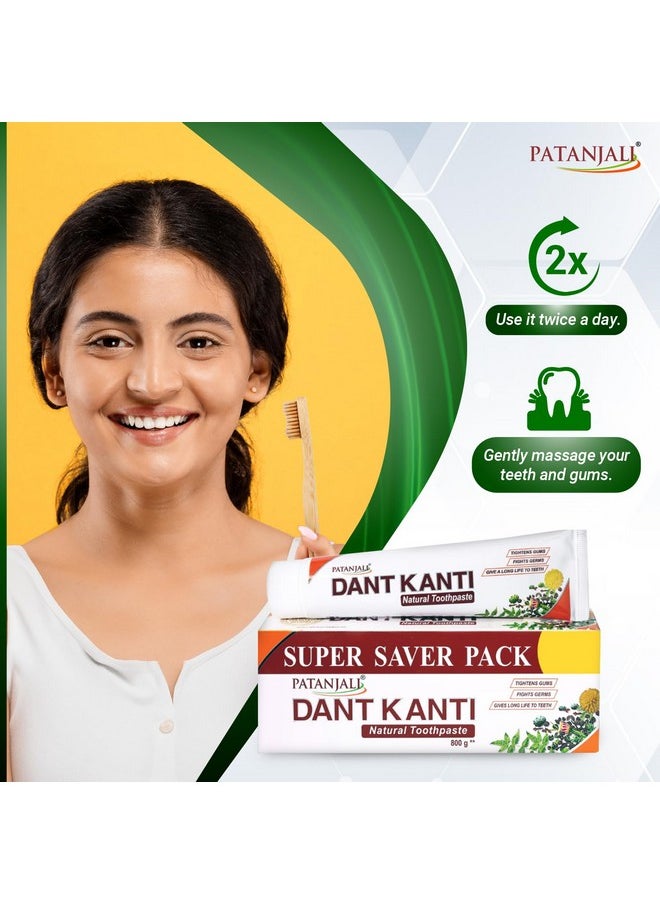 PATANJALI - Dant Kanti Natural Toothpaste 800G (200G X 4), Super Saver Value Pack, Makes Teeth Strong, Tightens Gums, Gives Cavity Free Smile - Image 1