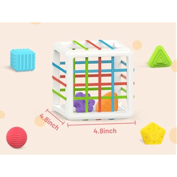 MONTESSORI TOYS FOR 1 YEAR OLD,BABY SORTER TOY COLORFUL CUBE AND 6 PCS MULTI SENSORY SHAPE, TODDLER DEVELOPMENTAL LEARNING TOYS BIRTHDAY GIFTS,BABY TOYS 6-12-18 MONTHS - Image 5
