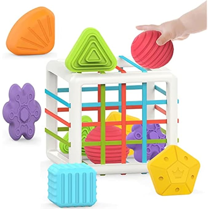 MONTESSORI TOYS FOR 1 YEAR OLD,BABY SORTER TOY COLORFUL CUBE AND 6 PCS MULTI SENSORY SHAPE, TODDLER DEVELOPMENTAL LEARNING TOYS BIRTHDAY GIFTS,BABY TOYS 6-12-18 MONTHS - Image 2