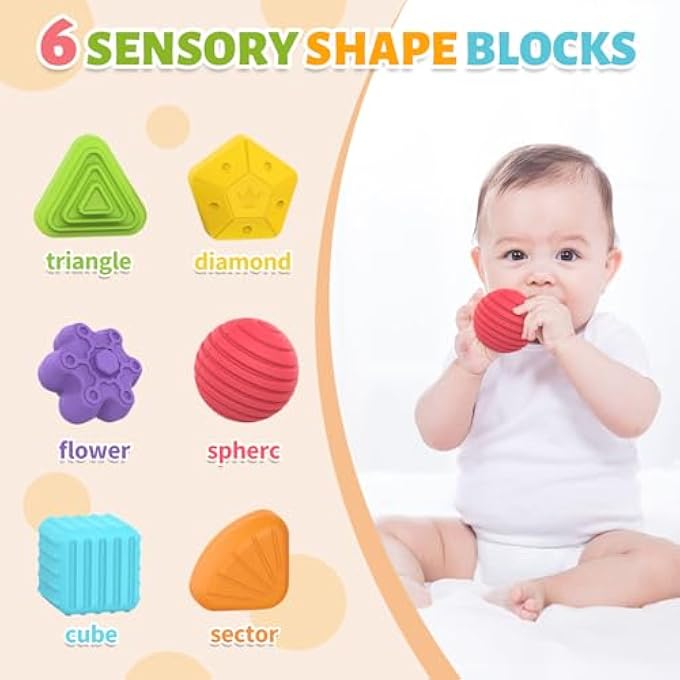 MONTESSORI TOYS FOR 1 YEAR OLD,BABY SORTER TOY COLORFUL CUBE AND 6 PCS MULTI SENSORY SHAPE, TODDLER DEVELOPMENTAL LEARNING TOYS BIRTHDAY GIFTS,BABY TOYS 6-12-18 MONTHS - Image 3