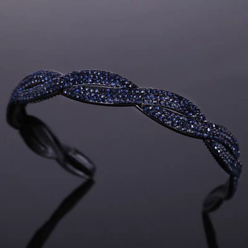 Generic Elegant Full-Diamond Fashion Wide Headband ink blue