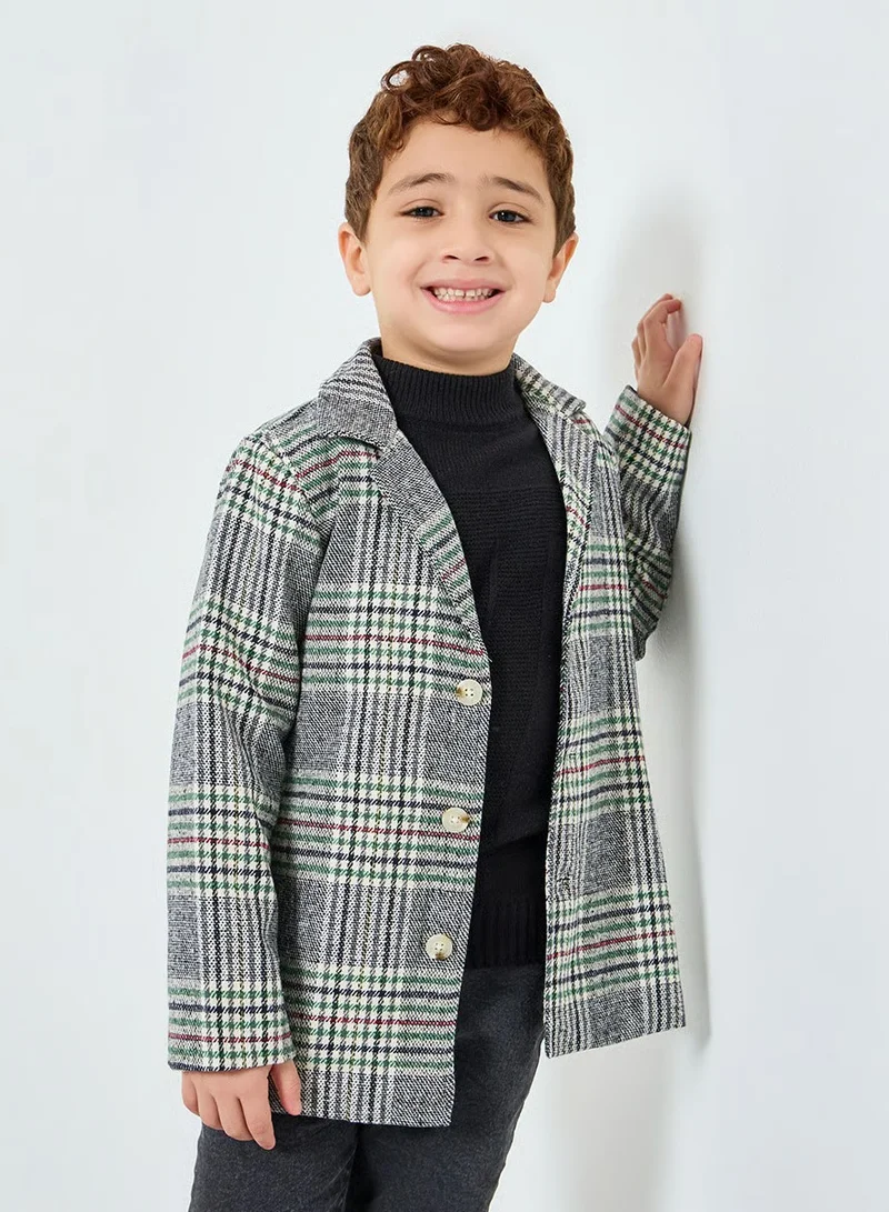 Styli Boys Notch Lapel Checked Jacket
