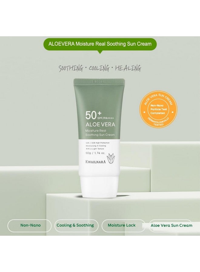 Welcos Kwailnara Aloe Vera Moisture Real Soothing Sun Cream Spf50+ Pa++++ Non Nano And No Greasy Korean Skin Care For Ultimate Sun Protection & Hydration 50G 1.76Oz - Image 2