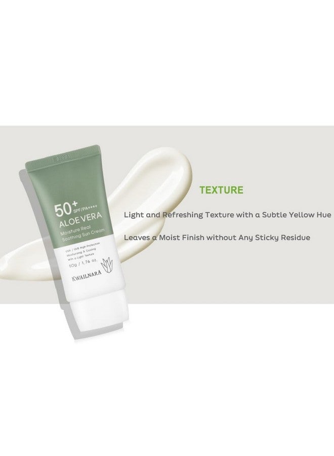 Welcos Kwailnara Aloe Vera Moisture Real Soothing Sun Cream Spf50+ Pa++++ Non Nano And No Greasy Korean Skin Care For Ultimate Sun Protection & Hydration 50G 1.76Oz - Image 3