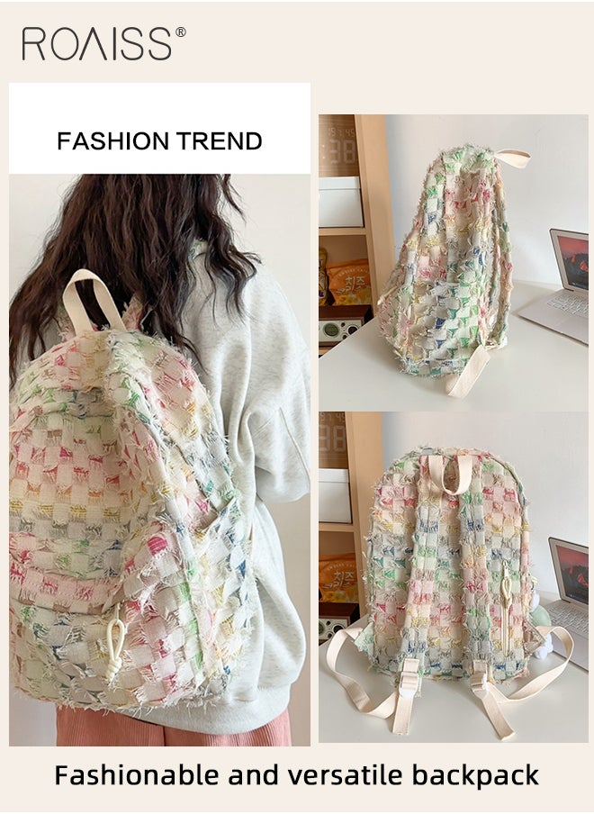 roaiss - Gradient Color Checkered Schoolbag for Girl Large Capacity Multiple Compartments Canvas Backpack Ladies Retro Fashion Ultralight Student Bag with Smooth Zipper and Adjustable Shoulder Strap - Image 1