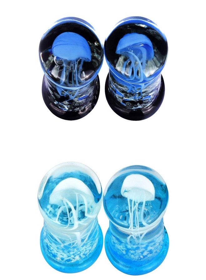 Stuppendux 2 Style Color Ocean Jellyfish Glass Double Flared Ear Plugs Tunnels Expander Stretching Kit Gauge 00g (10mm) - Image 1