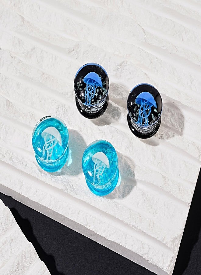 Stuppendux 2 Style Color Ocean Jellyfish Glass Double Flared Ear Plugs Tunnels Expander Stretching Kit Gauge 00g (10mm) - Image 2