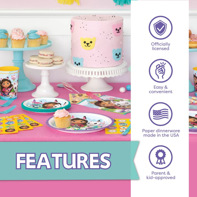 Unique Gabby Dollhouse Party Decorations | Gabby Birthday Party Decorations | Tablecover, Banner, Plates, Napkins, Button | Serves 16 | Officially Licensed - Image 3