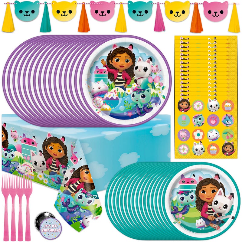 Unique Gabby Dollhouse Party Decorations | Gabby Birthday Party Decorations | Tablecover, Banner, Plates, Napkins, Button | Serves 16 | Officially Licensed - Image 1
