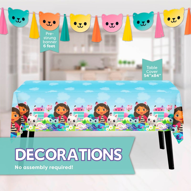 Unique Gabby Dollhouse Party Decorations | Gabby Birthday Party Decorations | Tablecover, Banner, Plates, Napkins, Button | Serves 16 | Officially Licensed - Image 4