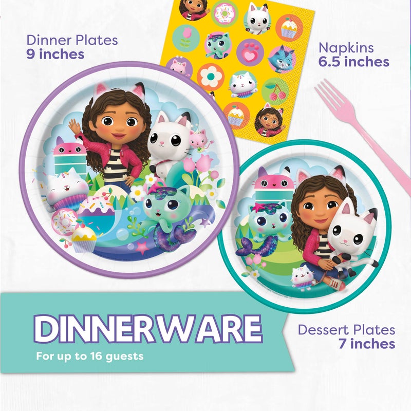 Unique Gabby Dollhouse Party Decorations | Gabby Birthday Party Decorations | Tablecover, Banner, Plates, Napkins, Button | Serves 16 | Officially Licensed - Image 5