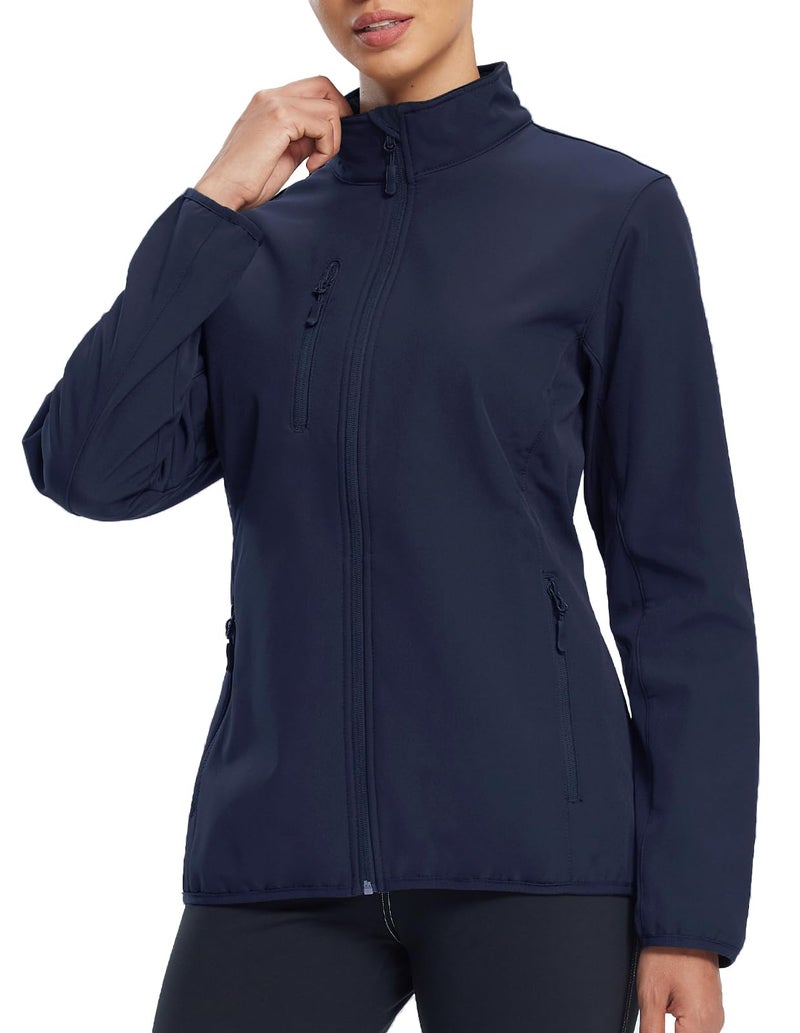 fit space Women's Softshell Jacket, Fleece Lined Warm Lightweight Windbreaker, Insulated Shell for Hiking Outdoors, Navy Medium - Image 1