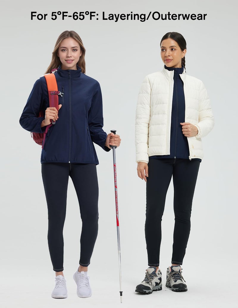 fit space Women's Softshell Jacket, Fleece Lined Warm Lightweight Windbreaker, Insulated Shell for Hiking Outdoors, Navy Medium - Image 3