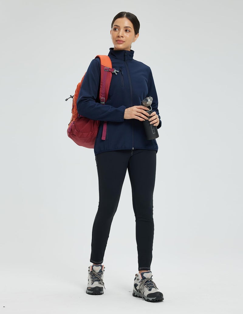 fit space Women's Softshell Jacket, Fleece Lined Warm Lightweight Windbreaker, Insulated Shell for Hiking Outdoors, Navy Medium - Image 2