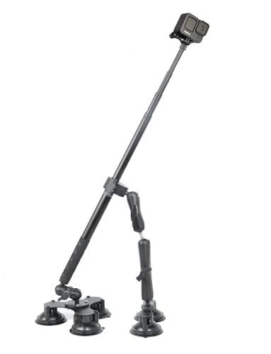 Fotoleey مجموعة تثبيت كاميرا فوتولي 360 على السيارة مع كوب شفط ل Insta360 X4/X5/X3/Ace Pro/Go 3 و GoPro Max/Hero 12/11 - 3/5 أكواب شفط مع مشبك فائق وعصا سيلفي لتصوير الفيديو عالي السرعة في السيارة - Image 3
