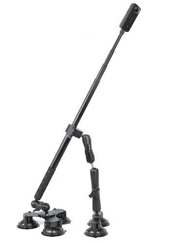Fotoleey مجموعة تثبيت كاميرا فوتولي 360 على السيارة مع كوب شفط ل Insta360 X4/X5/X3/Ace Pro/Go 3 و GoPro Max/Hero 12/11 - 3/5 أكواب شفط مع مشبك فائق وعصا سيلفي لتصوير الفيديو عالي السرعة في السيارة - Image 1