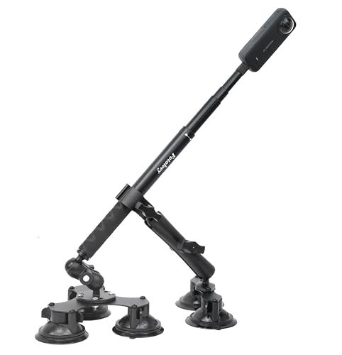 Fotoleey مجموعة تثبيت كاميرا فوتولي 360 على السيارة مع كوب شفط ل Insta360 X4/X5/X3/Ace Pro/Go 3 و GoPro Max/Hero 12/11 - 3/5 أكواب شفط مع مشبك فائق وعصا سيلفي لتصوير الفيديو عالي السرعة في السيارة - Image 2